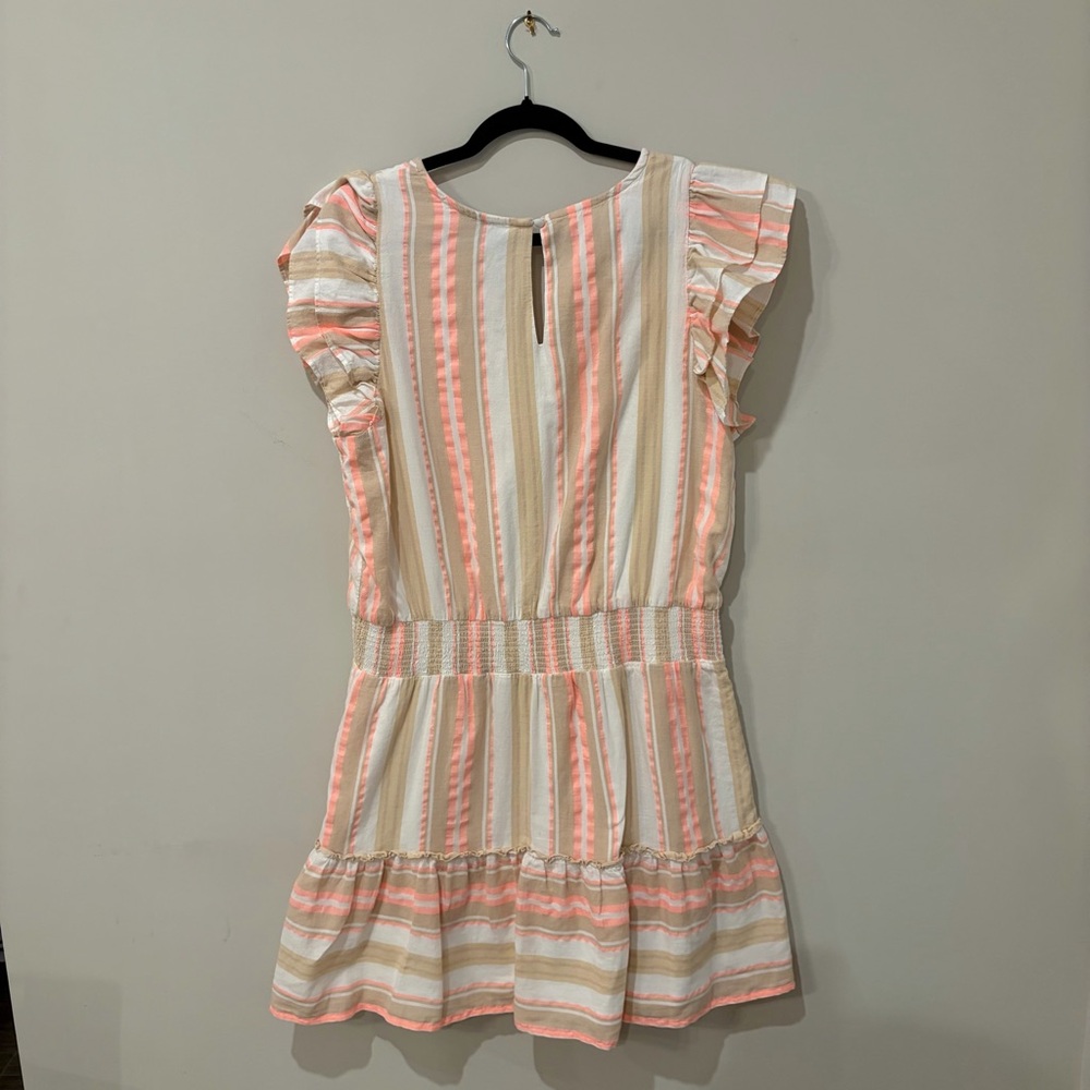 Vineyard Vines Striped Flutter Sleeve Mini Dress Pink Tan White Size L - Picture 4 of 5
